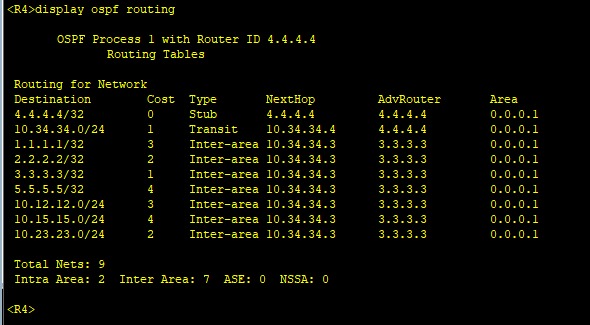 R4’ün OSPF rotaları ve tipleri