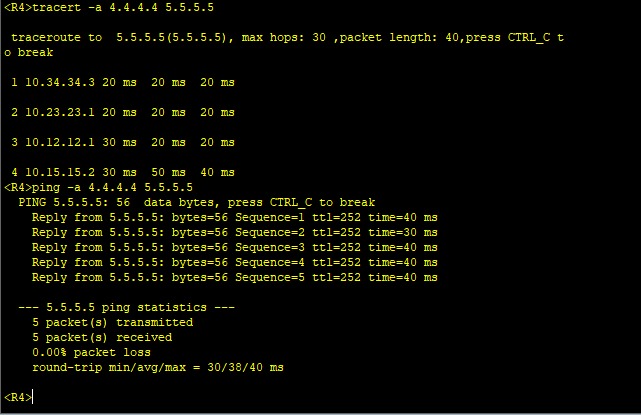 R4’ten R5’e tracert: yol Area 0 üzerinden